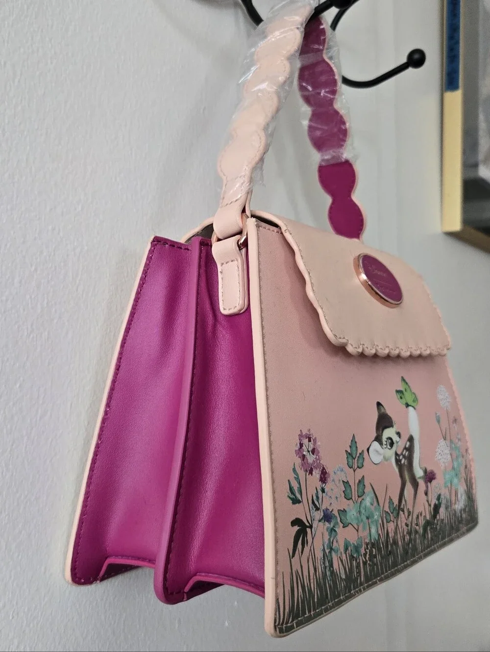 Disney Pink Bambi Floral Satchel with Scalloped Flap